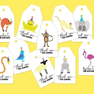 Animal Party Gift Tags, INSTANT DOWNLOAD PRINTABLE Kids Safari Zoo Jungle Animal Birthday Party Gift Favor Tags Labels with editable text image 3