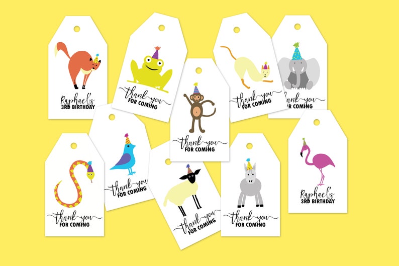 Animal Party Gift Tags, INSTANT DOWNLOAD PRINTABLE Kids Safari Zoo Jungle Animal Birthday Party Gift Favor Tags Labels with editable text image 3