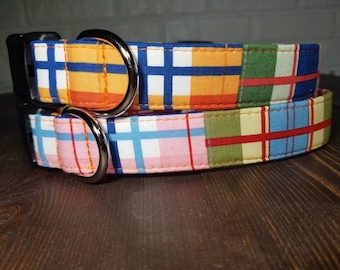 Blue Madras Dog Collar /  Plaid Dog Collar / Navy Dog Collar / Classic Plaid Dog Collar / Summer Dog Collar /  "The Fripp"
