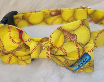 Softball dog collar ~ Yellow softballs side release collar ~ Fabric dog collar ~ Adjustable collar ~Softball team gift