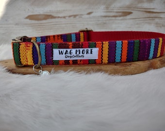 Rainbow Aztec Collar for Boy Dog - Mayan print collar - Boho Handwoven collar - Boyish dog collar - Mixed print collar -  Fabric collar