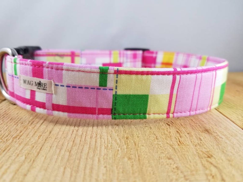 Pink Madras Dog Collar / Plaid Dog Collar / Green Dog Collar / Classic Plaid Dog Collar / Summer Dog Collar / The Hilton image 1