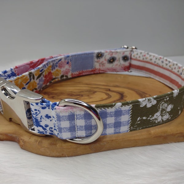 Patchwork dog  collar - French provincial dog collar - Vintage style dog collar - Fall girly collar - Boho style collar