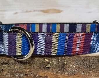 Purple & blue  boho collar for dogs  - Handwoven Guatemalan Fabric - Aztec fabric Pattern - Tex Mex style collar - Colorful striped collar