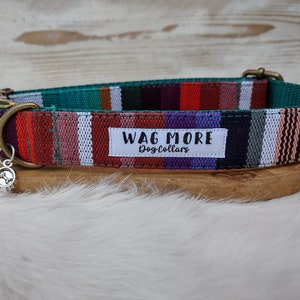 Teal & brown  boho striped dog collar - Boy collar  - Hand woven collar - Fall collar - Cool collar - Mayan print fabric dog collar