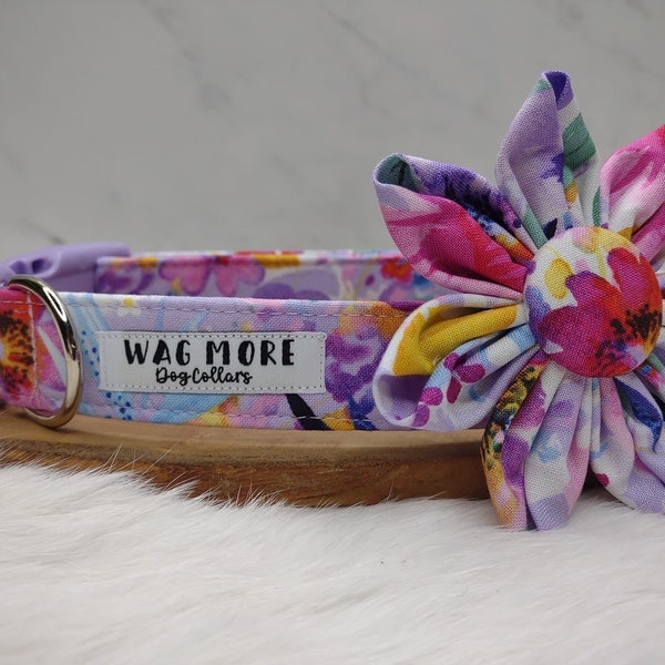 Purple flower dog collar ~ Floral collar for girl dog ~ Pretty girly dog collar ~ Girl dog collar with flower ~ Purple and pink floral