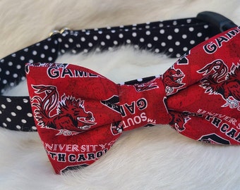 Gamecock Black Polka Dot dog collar ~ Bow Tie USC Dog Collar ~ University of South Carolina ~ Black Dots collar ~ USC Dog Collar