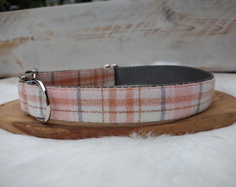Pink & Gray Plaid  Dog Collar - Checkered Collar - Girl Dog Collar - Plaid Collar - Brushed Cotton Collar - Tartan Dog Collar