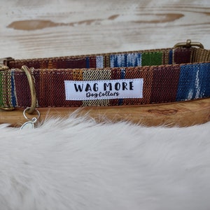 Brown Boho Aztec striped dog collar - Multi colored dog collar  - Hand woven collar - Fall collar - Cool collar - Mayan fabric dog collar