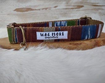 Brown Boho Aztec striped dog collar - Multi colored dog collar  - Hand woven collar - Fall collar - Cool collar - Mayan fabric dog collar