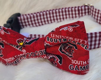 Gamecock  South Carolina gingham dog collar with bow tie ~ University of South Carolina ~ Garnet checkered collar ~ USC Dog Collar