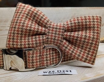 Brown Houndstooth Plaid Dog Collar - Christmas Dog Collar - Holiday Dog Collar - Fancy Dog Collar - Holiday Picture Outfit - Holiday Dogs