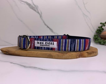 Blue Dog Collar - Serape Collar - Handwoven Collar - Cool Dog Collar - Geometric Dog Collar - Striped Collar - Aztec - Guatemalan Fabric