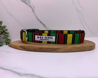 Rasta Dog Collar - One Love Dog Collar - Cool Dog Collar - Rastafarian - Jamaican Style - Striped Collar - Fun Dog Collar Guatemalan Fabric