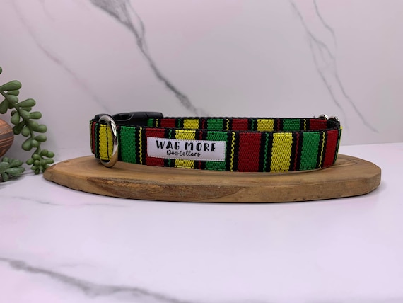 Rasta Dog Collar - One Love Dog Collar - Cool Dog Collar - Rastafarian - Jamaican Style - Striped Collar - Fun Dog Collar Guatemalan Fabric