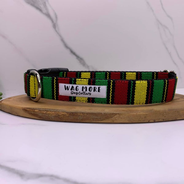 Rasta Dog Collar - One Love Dog Collar - Cool Dog Collar - Rastafarian - Jamaican Style - Striped Collar - Fun Dog Collar Guatemalan Fabric