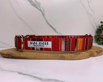 Red Striped Dog Collar - Guatemalan Fabric - Aztec Pattern - Tex Mex - Colorful - Mexican - Ethnic -
