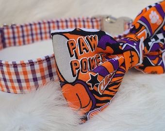 Clemson university dog collar ~ Clemson Gingham Tigers ~ Game day dog collar ~ College Football ~ University of South Carolina