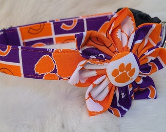 Clemson university dog collar ~ Clemson Gingham Tigers ~ Palmetto moon dog collar ~ College Football ~ University of South Carolina