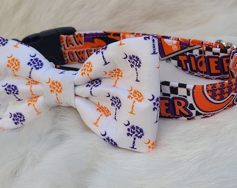 Clemson university dog collar ~ Clemson Gingham Tigers ~ Palmetto moon dog collar ~ College Football ~ University of South Carolina