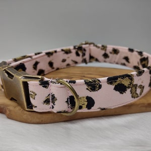 Rosa Leopardenhalsband - Goldtöne Hundehalsband - Gold Boho Hundehalsband - Herbsthalsband - Cooles und mädchen hundehalsband