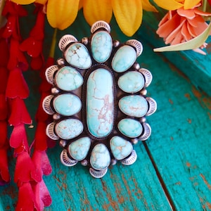 Huge Adjustable Carico Lake Turquoise Cluster Ring