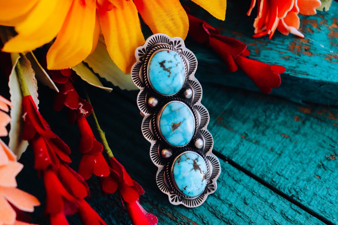 Kingman Turquoise 3 Stone Ring Size 8 - Etsy