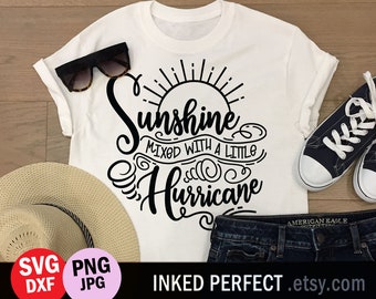 Sunshine Mixed With A Little Hurricane Classy Sassy Quote Summer Sun Beach Svg Cut File Dxf Png Image Printable Easy Cricut Black Design