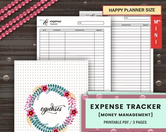 expense tracker printable happy planner insert monthly etsy