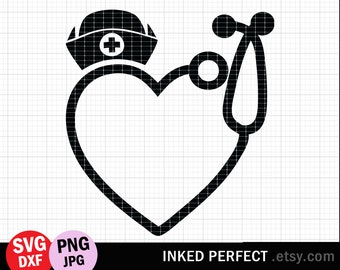 Monogramming Nurse File SVG, Stethoscope Download, Heart Shaped, Love Symbol, Cut File For Cricut, Silhouette, Nurses, Nurse Hat SVG Cap Dxf