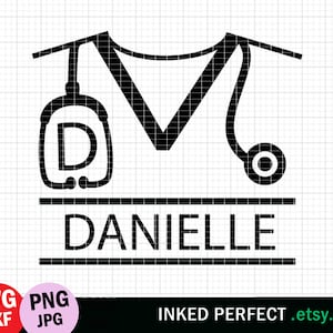 Scrubs SVG, Nurse Monogram Svg, Stethoscope, Scrubs Monogram Download, Monogramming File For Nurses, Outfit, Water Bottle, Personalized, Dxf