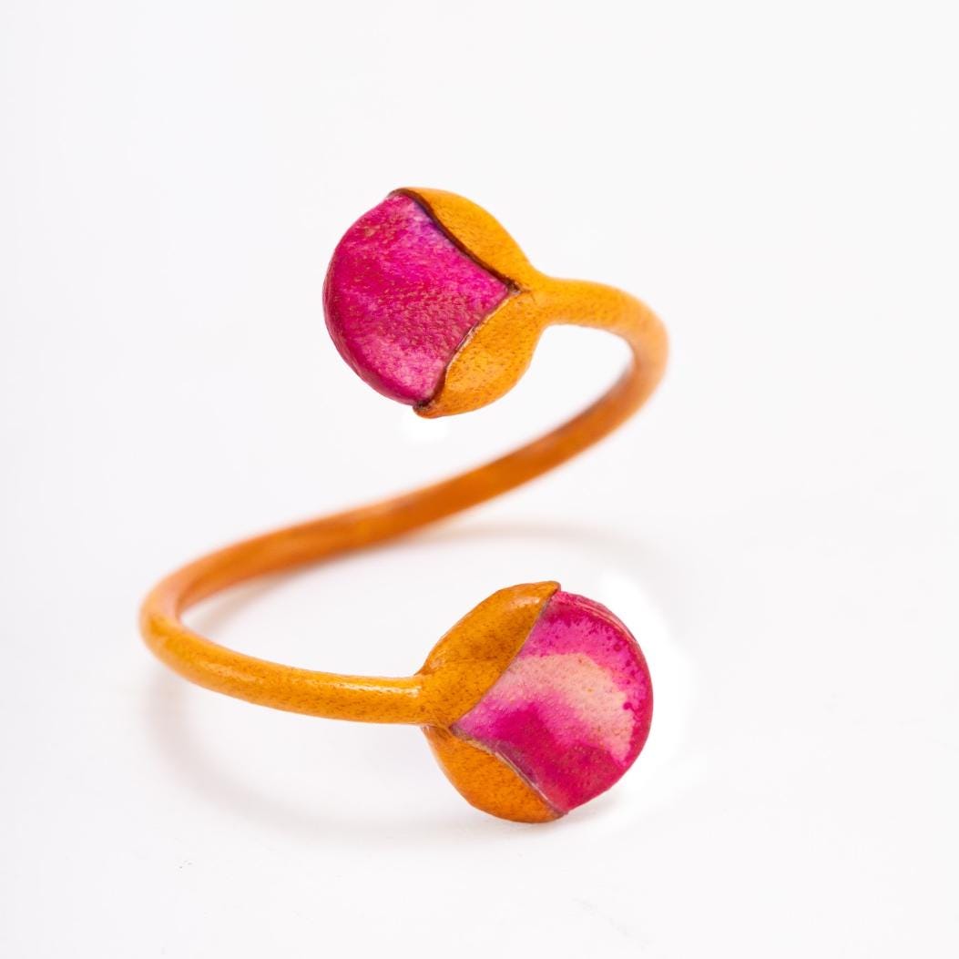 Beya Ring – Adjustable Leather Ring, Handcrafted Blooming Branch Design ...