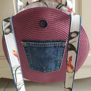 Sac rond bordeaux doublé tissu jolis motifs fait main DIY upcycling modèle unique