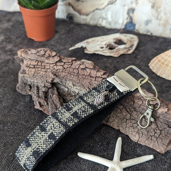 Porte clés dragonne bracelet en jean et tissu, bijoux de sac, avec anneaux et mousquetons