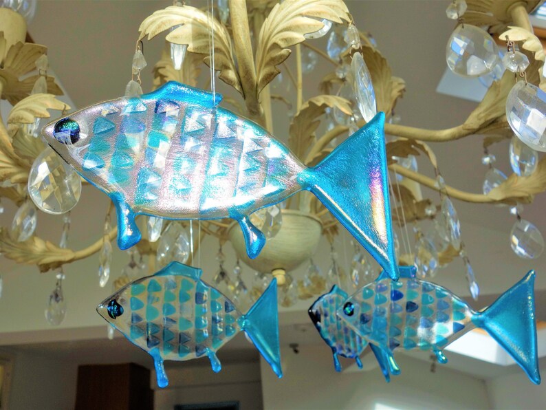 M3 Iridescent fused glass fish suncatcher 15cm x 8cm
