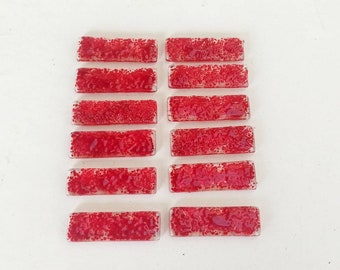 Set of red knife holder transparent base - fused glass - baguette rest - covered pose