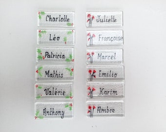 Place marker, knife rest, Christmas, holly, poppies, first name