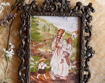 Original painting antique vintage photo frame