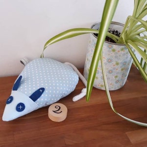 La souris, doudou, décoration de chambre 2 - Bleu à pois