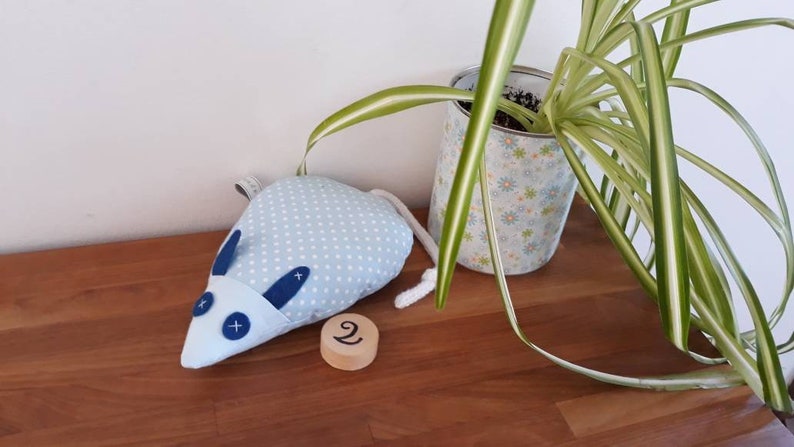 La souris, doudou, décoration de chambre 2 - Bleu à pois