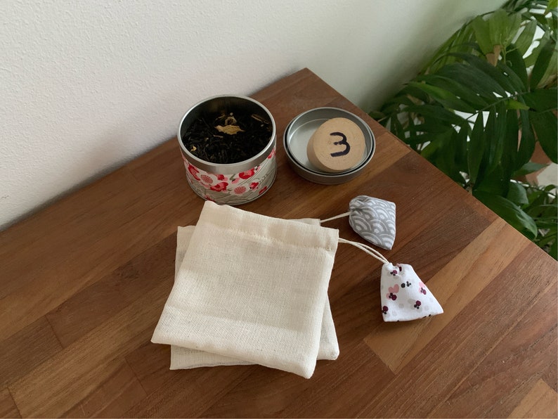 Waschbarer Teebeutel wiederverwendbar Zero Waste Set mit 2 Beuteln 3 - Gris rose