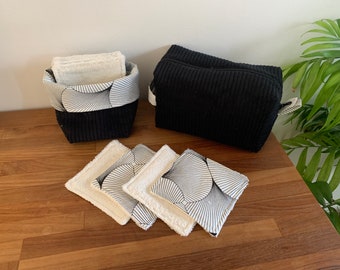 Set of toiletry or makeup bag and a makeup remover wipe basket