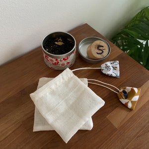 Washable tea bag reusable Zero waste set of 2 bags 5 - Moutarde bleu