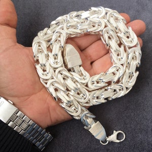 ソリッド 15 mm ビザンチン キング チェーン ネックレス シルバー スターリング 925 重厚 ハンドメイド トルコ ジュエリー 650-770-900gr