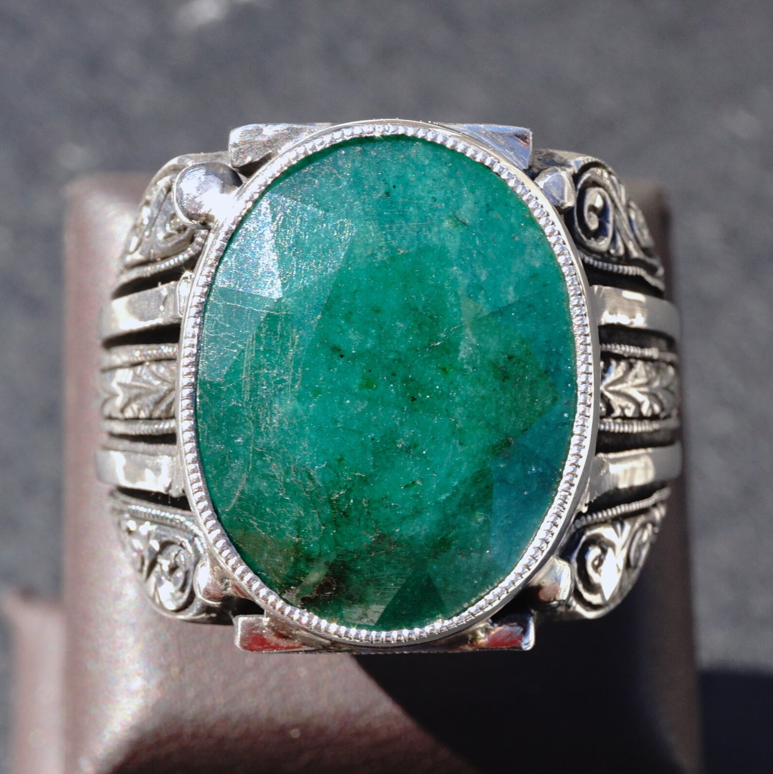 Sterling Silver Emerald Mens Ring Unique Handcrafted Natural Etsy