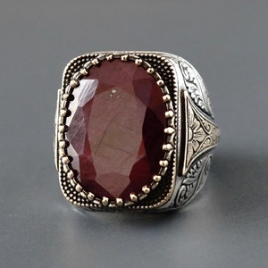 Handcrafted Sterling Silver Natural Ruby Ring – Men's Artisan Statement Jewelry