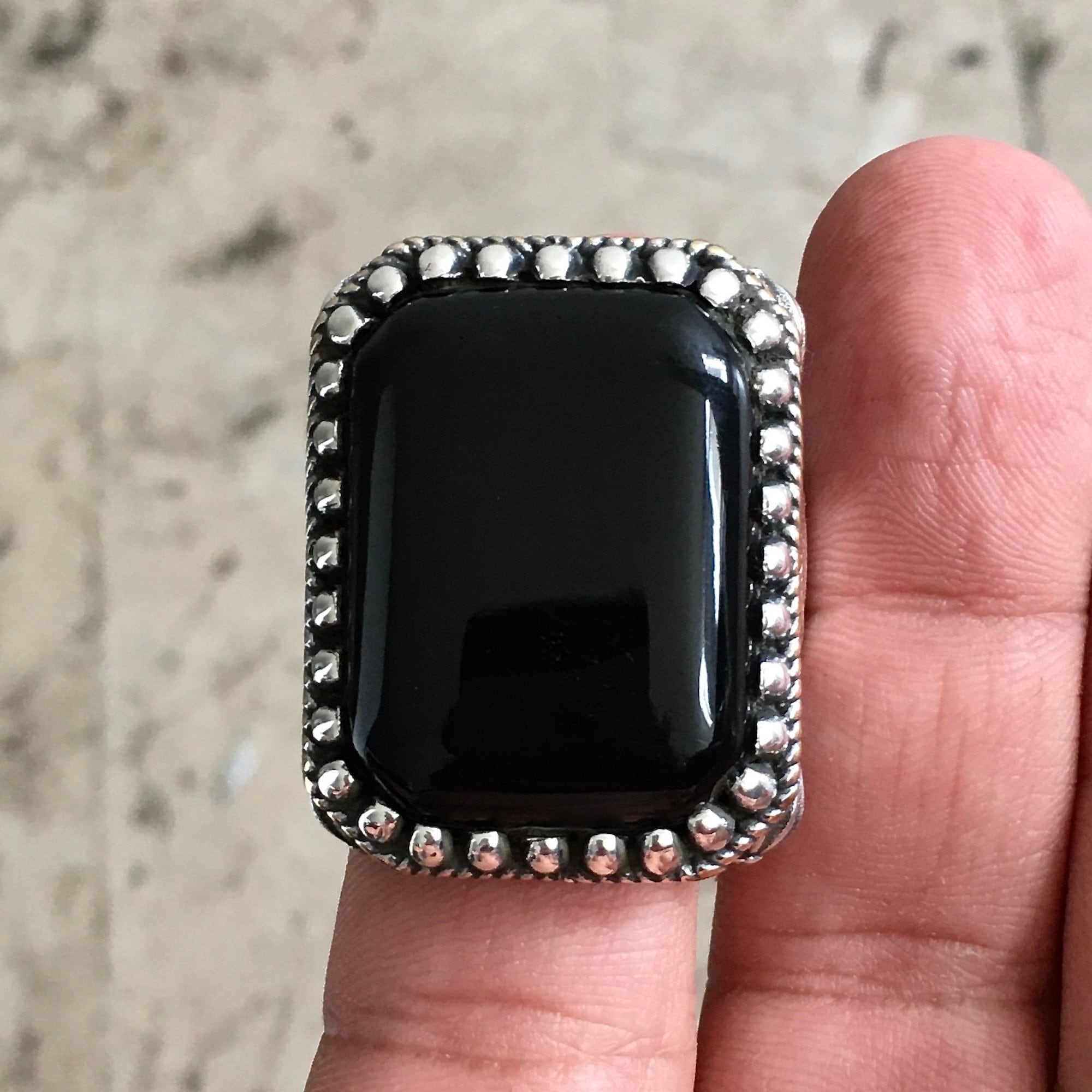 Mens Ring Black Amber Big Heavy Statement Jewelry 925