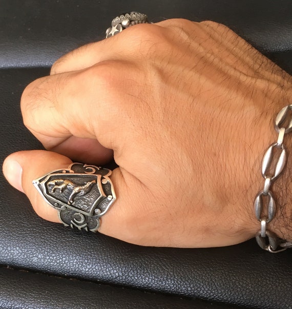 Silver Archer's Thumb Ring Wolf Turk Ottoman Zihgir 925 Silver Archer's Thumb Ring Wolf Turk Ottoman Zihgir 925