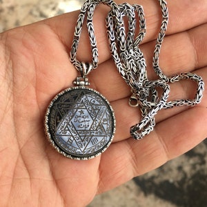 Handengraved Seal of Solomon Pendant black Onyx Sterling Silver 925 Kings Chain Necklace Unique Handmde Jewelry Amulet