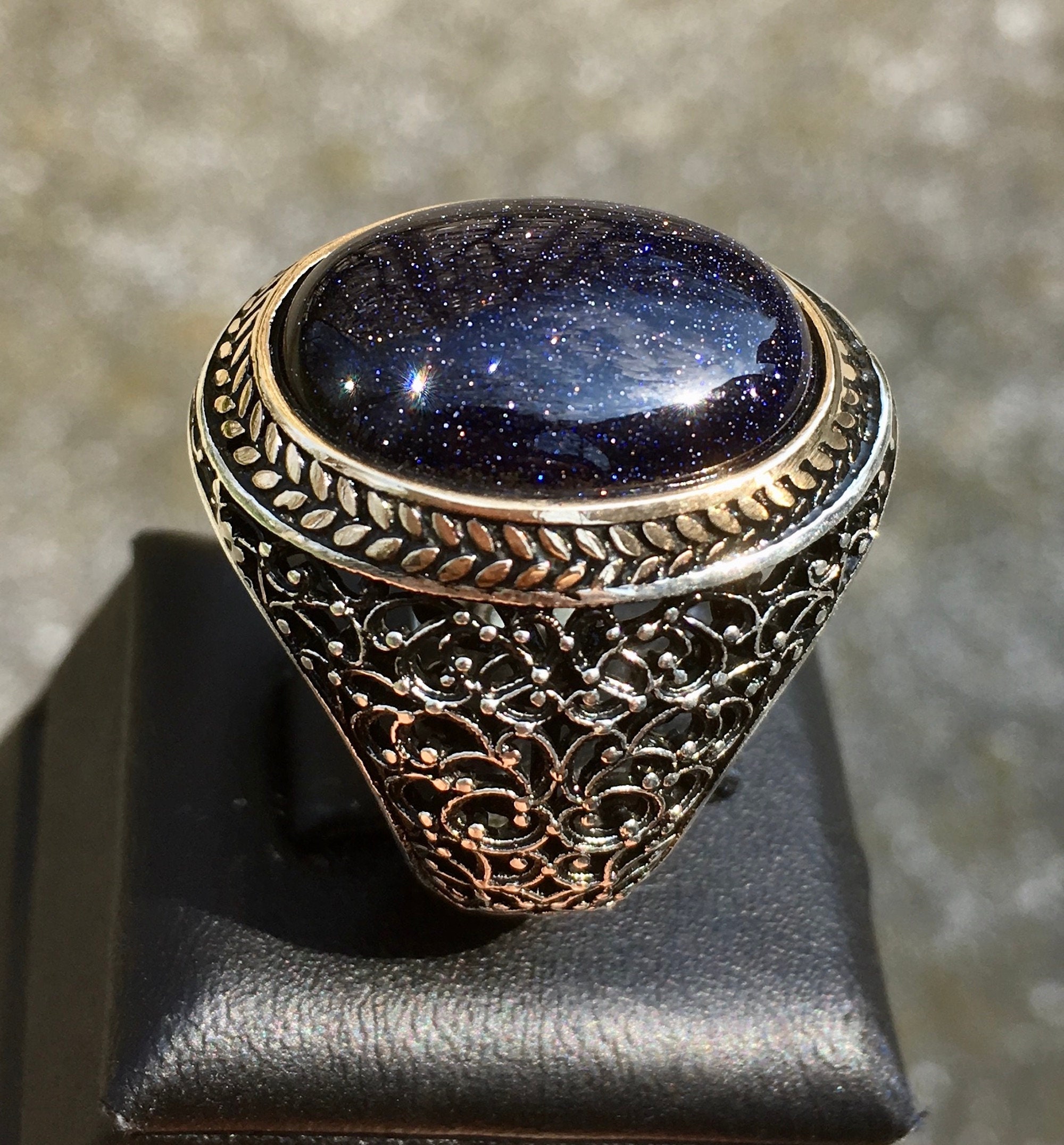 Charmin's Charmin's Anxiety Ring Blue Aventurine Gemstone Beads Steel Palm  R1309 - sob-shop